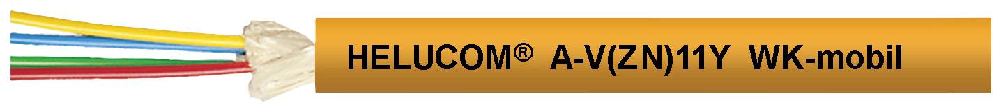 Bunte Kabel, zusammengefasst in einem orangefarbenen Mantel, mit Aufschrift 'HELUCOM® A-V(ZN)11Y WK-mobil'.