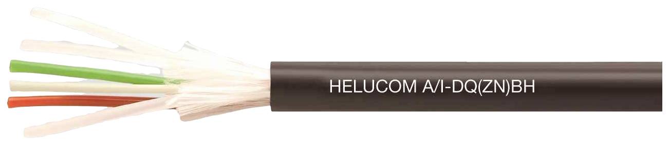 Ein Kabel mit mehreren ungeschirmten, farbigen Drähten in einem schwarzen Mantel, beschriftet mit 'HELUCOM A/I-DQ(ZN)BH'.