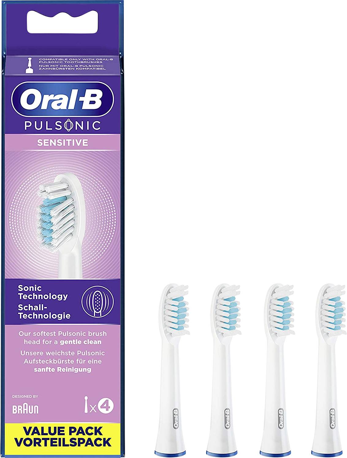 Oral-B Pulsonic Sensitive Aufsteckbürsten für elektrische Zahnbürste 4 St. Weiß