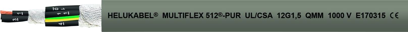 Kabel mit dem Aufdruck 'HELUKABEL MULTIFLEX 512-PUR UL/CSA 12G1,5 QMM 1000 V E173074', zeigt Kabelspezifikationen.