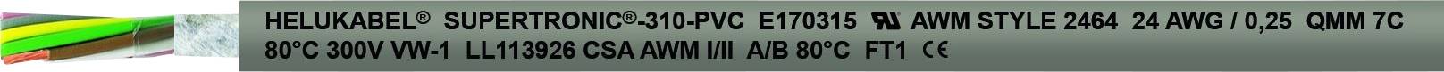 Etikett mit Text: 'HELUKABEL SUPERTRONIC 3G PVC ESTATE SW MM STYLE 2464 8 AWG 1/28 BAW TC SPC 300V VW-1 LL112808 CSA AWM II A/B 80°C FT1 