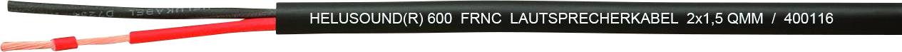 Ein schwarzes Kabel mit der Aufschrift 'HELUKABEL 100 FRNC LIFT/SPRECHKABEL 2X1,5MM² 440116'. Es zeigt zwei freiliegende Leiter, rot und schwarz.