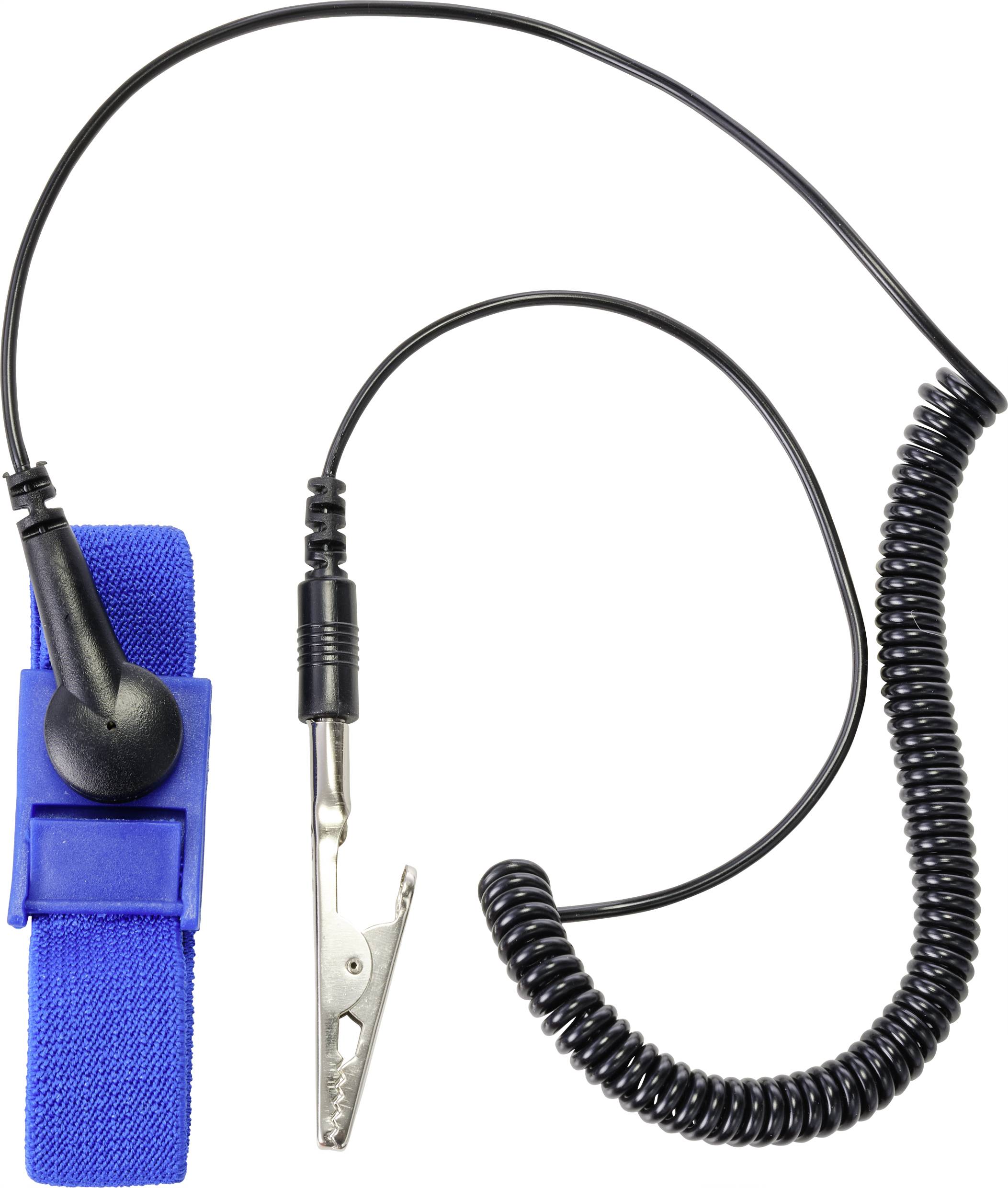 TRU COMPONENTS ESD-Handgelenkband Blau, Schwarz inkl. Erdungskabel Druckknopf 9.52mm (3/8")