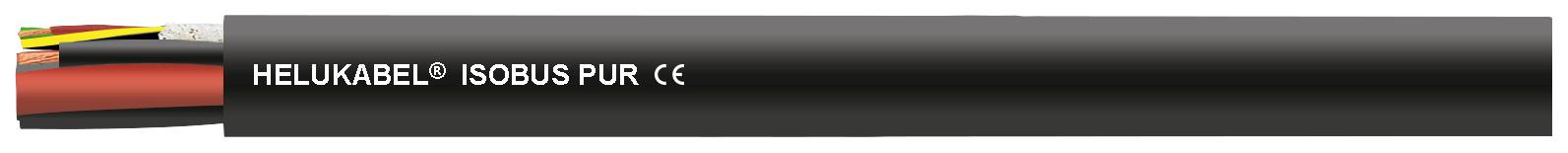 'HELUKABEL ISOBUS PUR', schwarzes Kabel mit mehreren farbigen Adern, geeignet für industrielle Anwendungen, CE-zertifiziert.