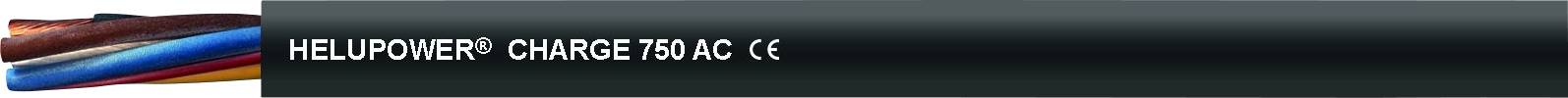 Ein orangefarbenes Kabel mit der Aufschrift 'HELUKABEL CHARGE 750V AC' auf dunklem Hintergrund.