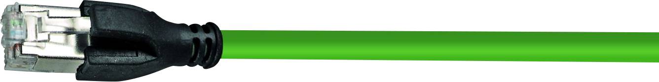 Nahaufnahme eines grünen Ethernet-Kabels mit schwarzem Stecker.