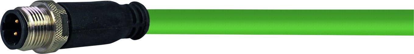 Grünes Kabel mit Metallanschluss an einem Ende, geeignet für elektrische Verbindungen.