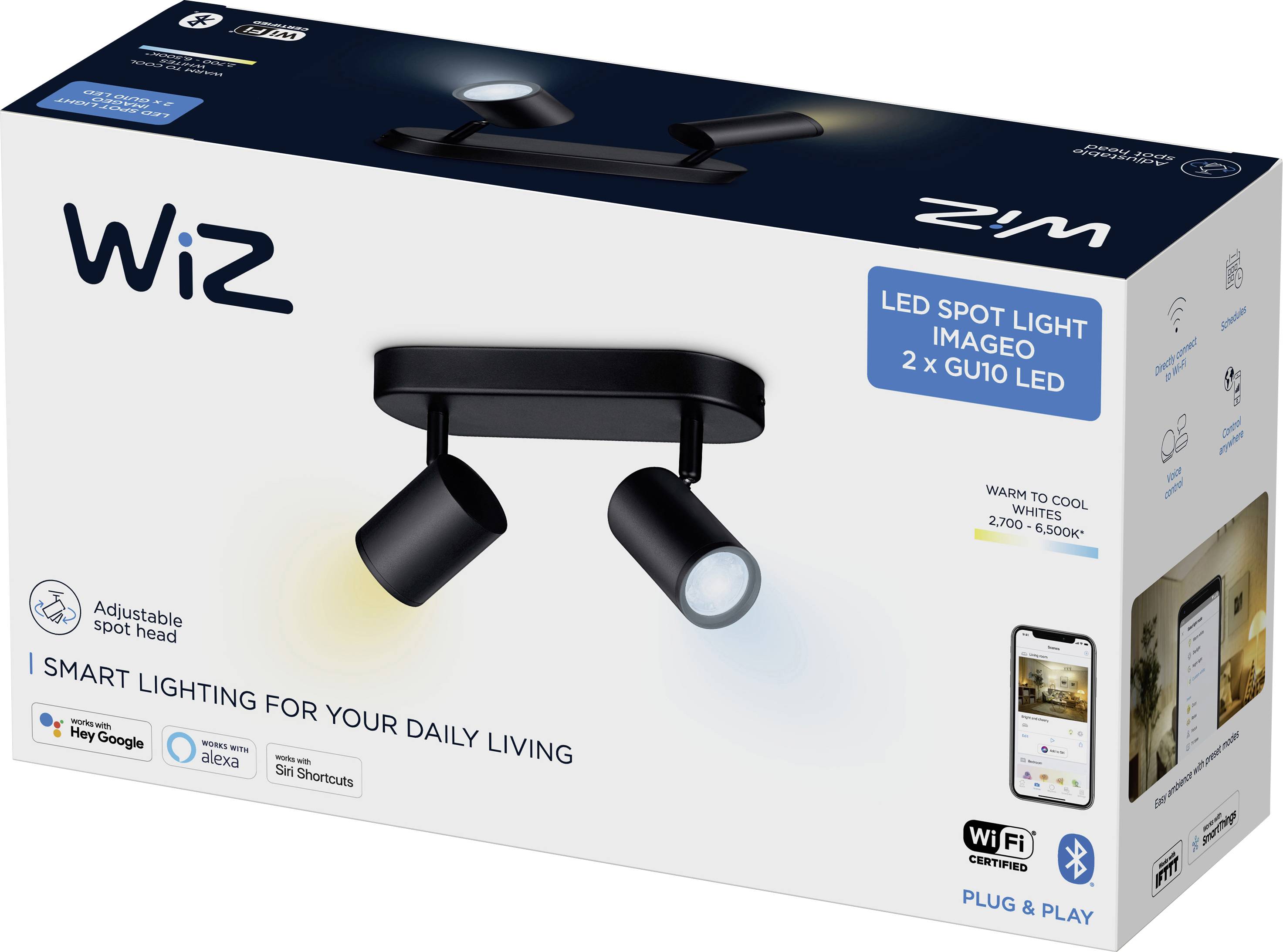 WiZ IMAGEO Spots 2x5W B 27-65K TW 871951455183100 LED-Deckenleuchte 10W Schwarz