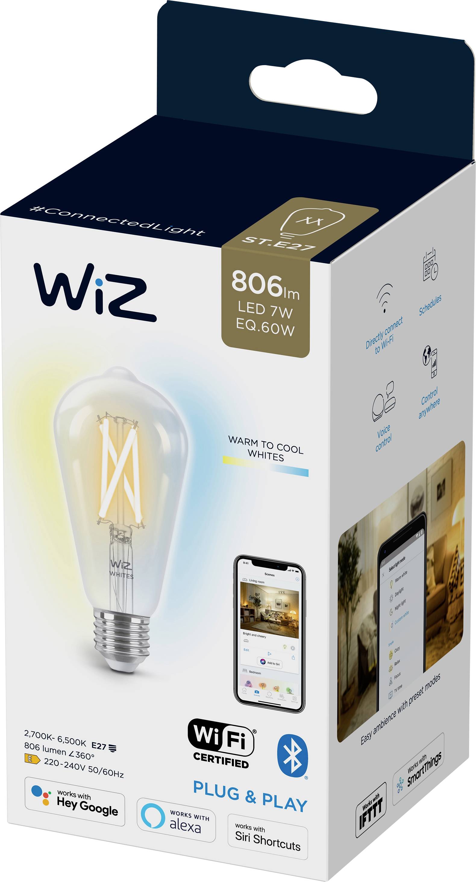 WiZ 871869978717201 LED EEK E (A - G) E27 7 W = 60 W app-gesteuert 1 St.