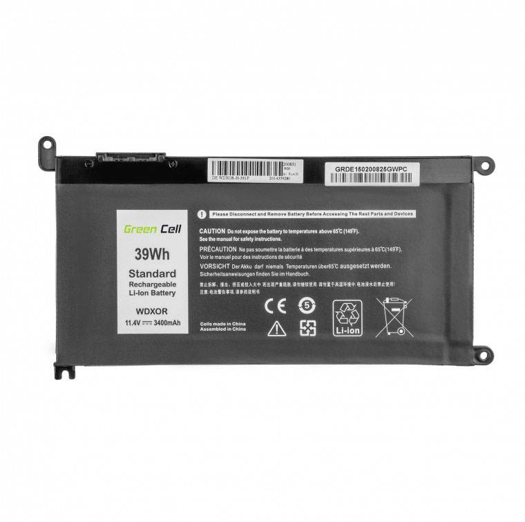 Eine wiederaufladbare Li-Ionen-Batterie mit 39Wh, 11,4V und 36Wh. Warnhinweise und Symbole für Recycling und Nicht-Entsorgung enthalten.