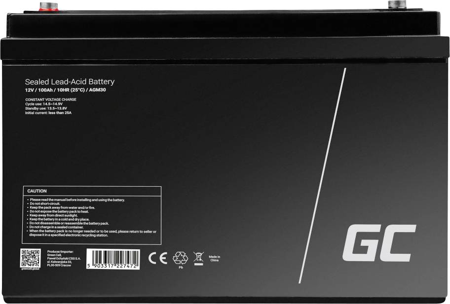 Green Cell AGM30 Bleiakku 12V 100Ah Blei-Vlies (AGM) (B x H x T) 330 x 224 x 171mm M6-Schraubanschluss Zyklenfest, Wartungsfrei