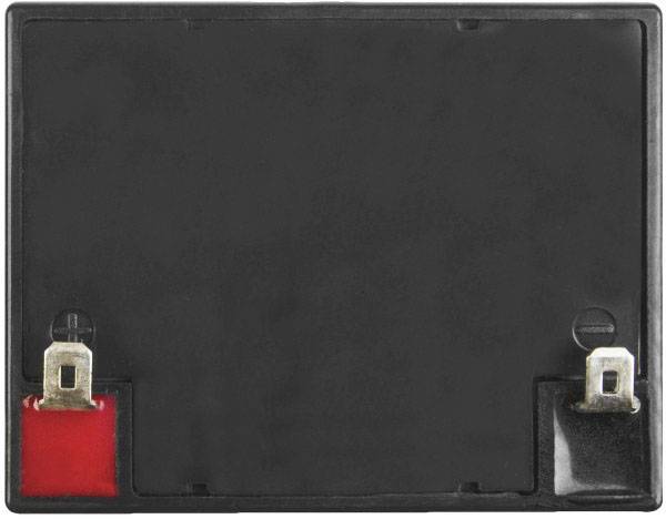 Eine schwarze Batterie mit zwei Metallkontakten. Ein Kontakt ist rot markiert und der andere schwarz. Ideal als Ersatzteil.