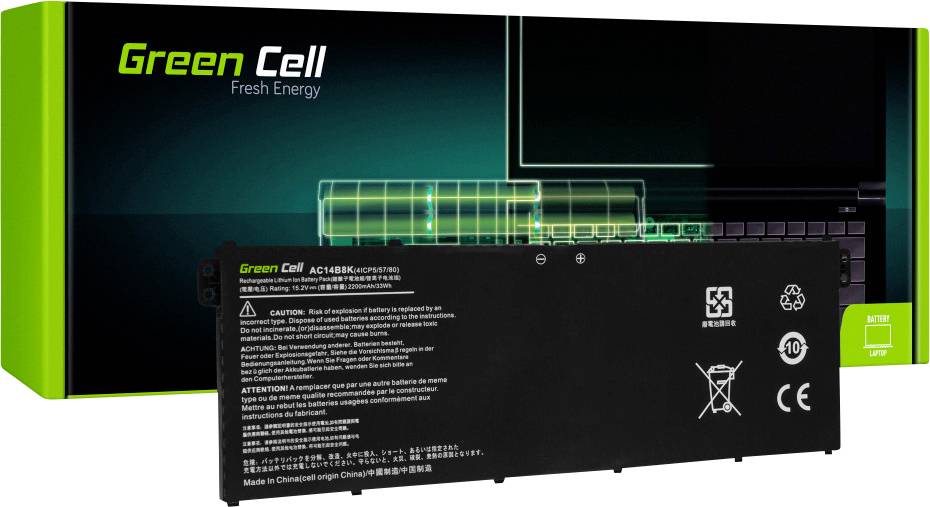 Green Cell Notebook-Akku AC14B3K AC14B7K AC14B8K 15.2V 2100 mAh Acer