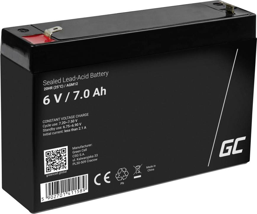Green Cell AGM12 Bleiakku 6 V 7 Ah Blei-Gel (B x H x T) 151 x 100 x 35 mm Flachstecker 4.8 mm Zykle