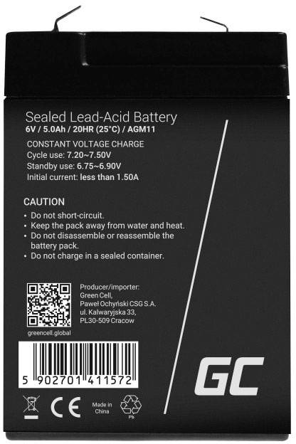 Green Cell AGM11 Bleiakku 6V 5Ah Blei-Gel (B x H x T) 70 x 107 x 47mm Flachstecker 4.8mm Zyklenfest, Wartungsfrei