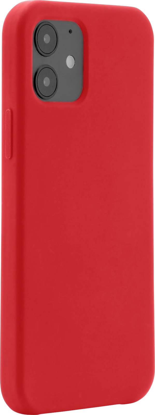 Rotes, glattes Handyhülle mit Ausschnitten für Kamera und Knöpfe; passt über ein Smartphone.