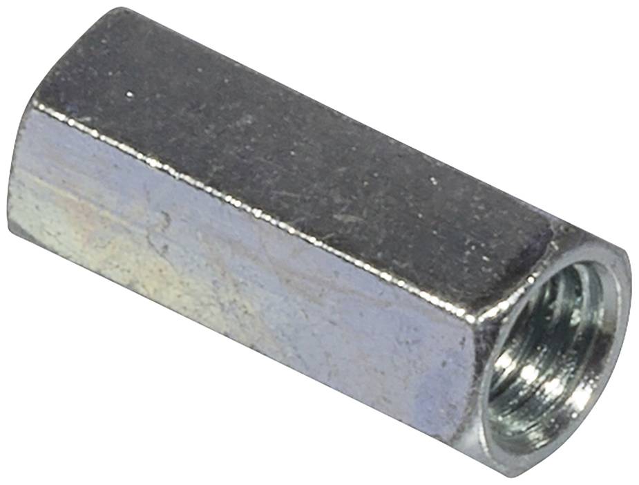 Ein sechskantiger Metall-Distanzbolzen mit Innengewinde, der als Abstandshalter oder Verbindungselement in mechanischen und elektronischen Anwendungen verwendet wird.