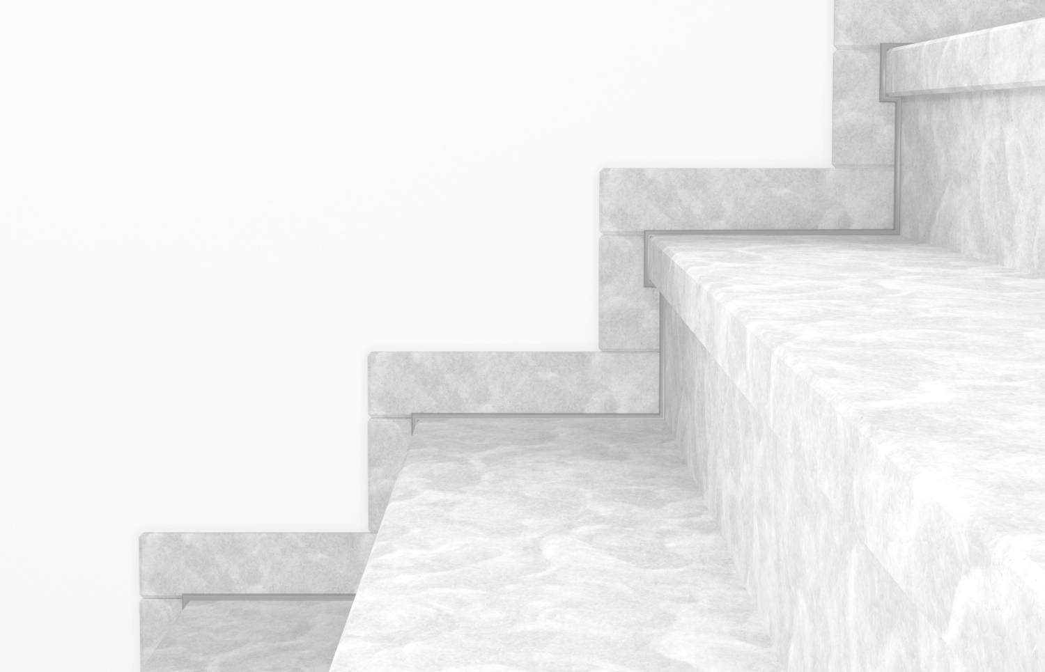 Marmorierte Treppe mit rechteckigen Stufen in einem minimalistischen, hellen Raum.