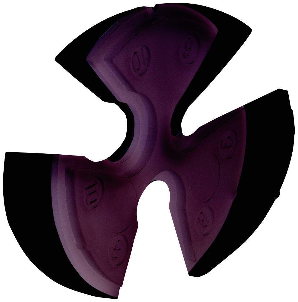 Ein tiefviolett gefärbtes, symmetrisches Objekt mit drei geschwungenen Flügeln. Es scheint eine technische oder künstlerische Form zu haben.