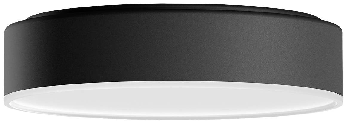 Runde Deckenleuchte, schwarz mit weißem Diffusor, modern und schlichtes Design. Ideal für Wohn- oder Büroräume.