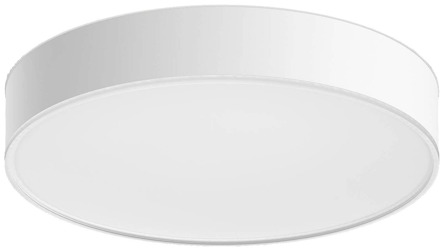 Weiße, runde LED-Deckenleuchte mit schlichtem Design, ideal zur gleichmäßigen Ausleuchtung von Innenräumen.