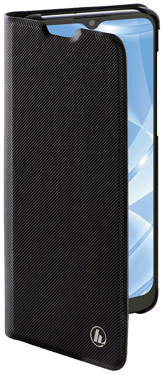 Smartphone mit schwarzer Schutzhülle, halb geöffnet, zeigt Vorderseite des Telefons mit beleuchtetem Bildschirm und unscharfem Bild.