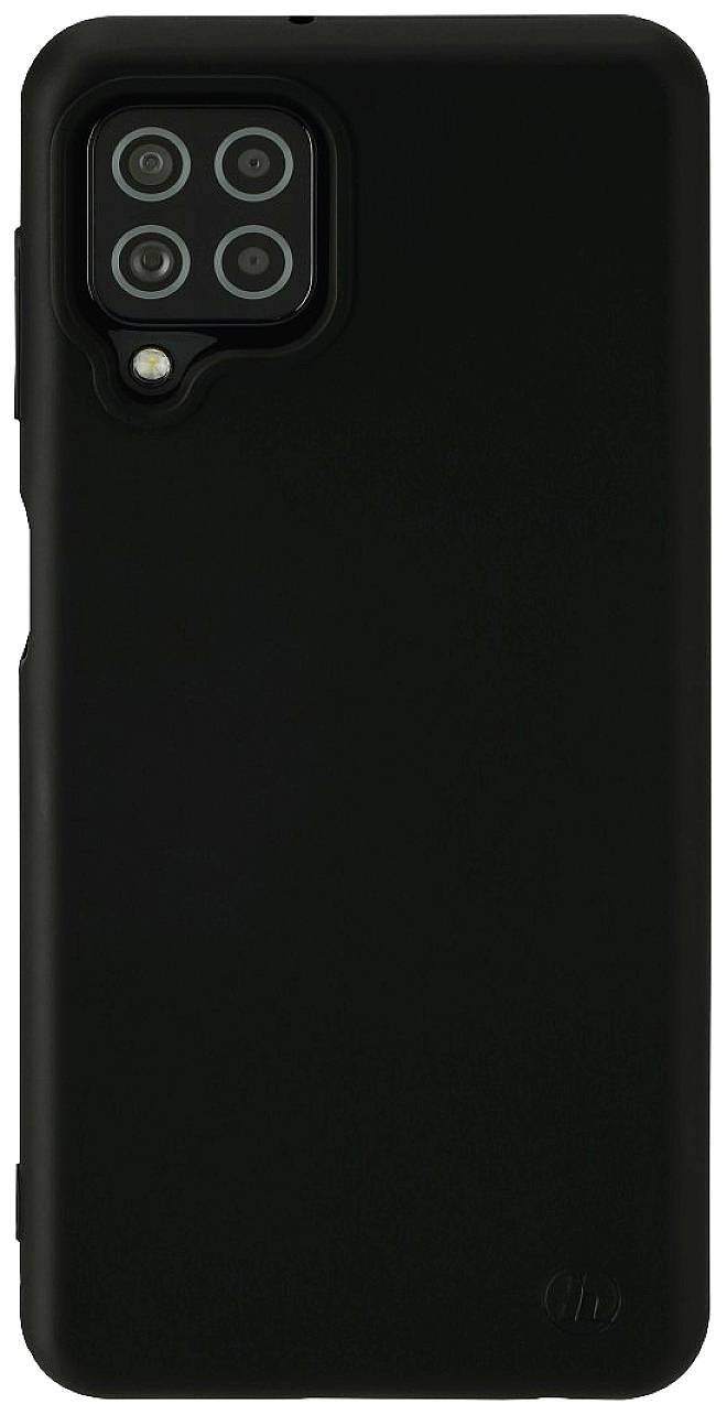 Ein schwarzes Handy mit vier Rückkameras in einer rechteckigen Anordnung, umgeben von einem schwarzen Gehäuse.