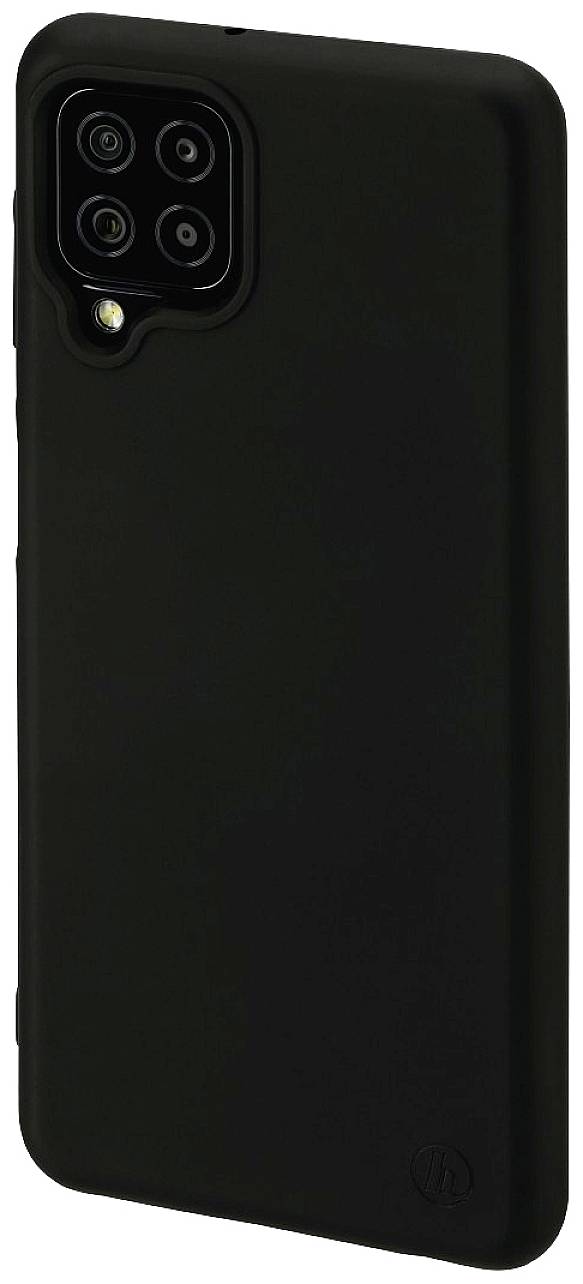 Schwarzes Smartphone mit vier Kameraobjektiven in einem quadratischen Modul auf der Rückseite.