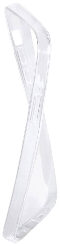 Transparente Handyhülle in geschwungener Form, aus flexiblem Material, bietet Schutz und zeigt das Handy-Design.