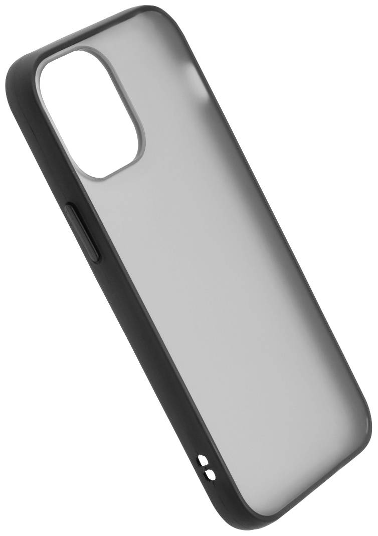 Ein durchsichtiges Smartphone-Case mit schwarzem Rand, leicht angewinkelt.