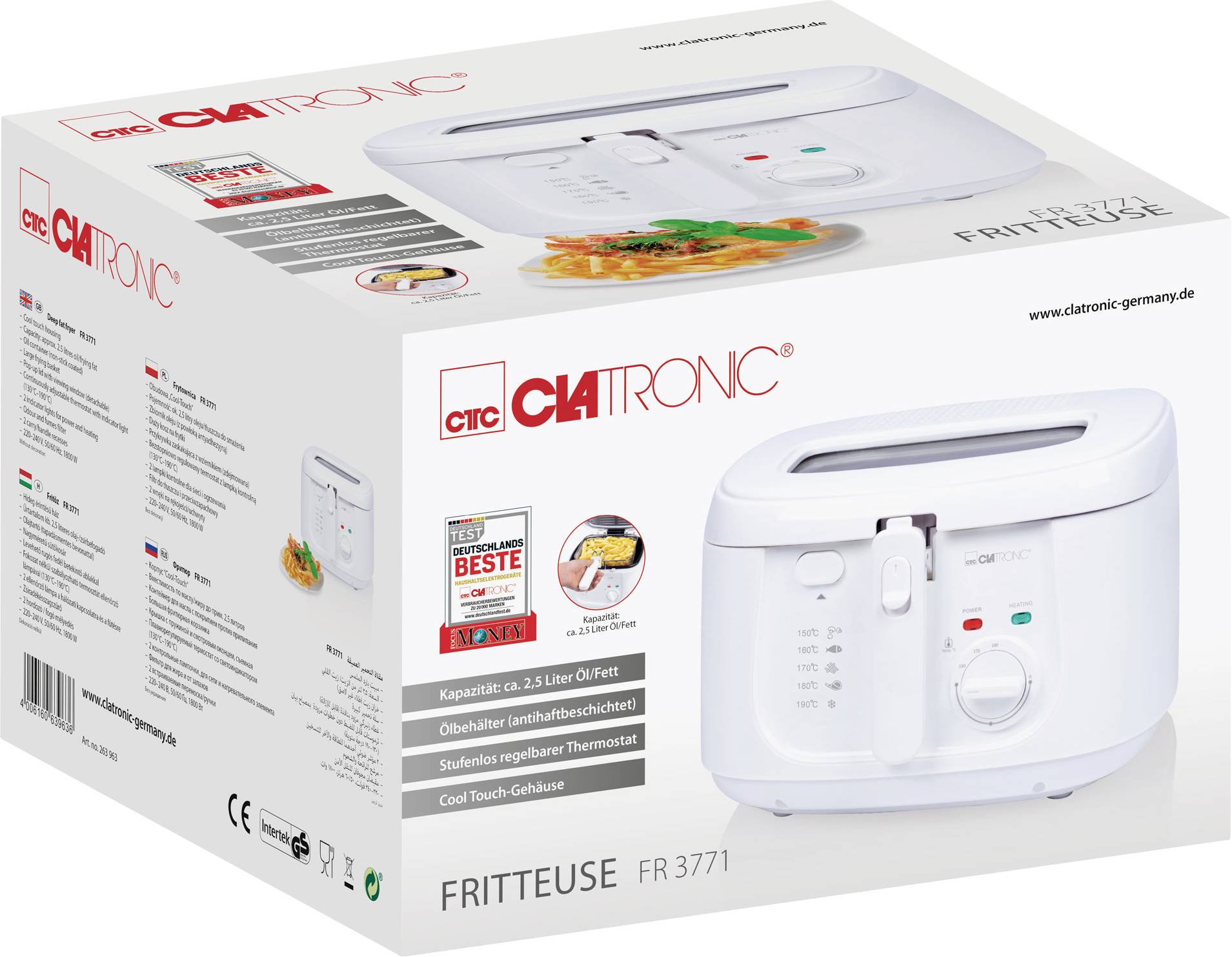 Clatronic FR 3771 Fritteuse 2.5 l 1800 W Weiß