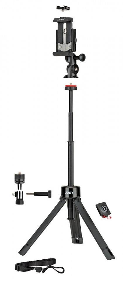 JOBY GripTight™ PRO TelePod™ Tripod 1/4 Zoll Arbeitshöhe=20.8 - 63.5 cm Schwarz Für Smartphones und GoPro, inkl. Smartphonehalter