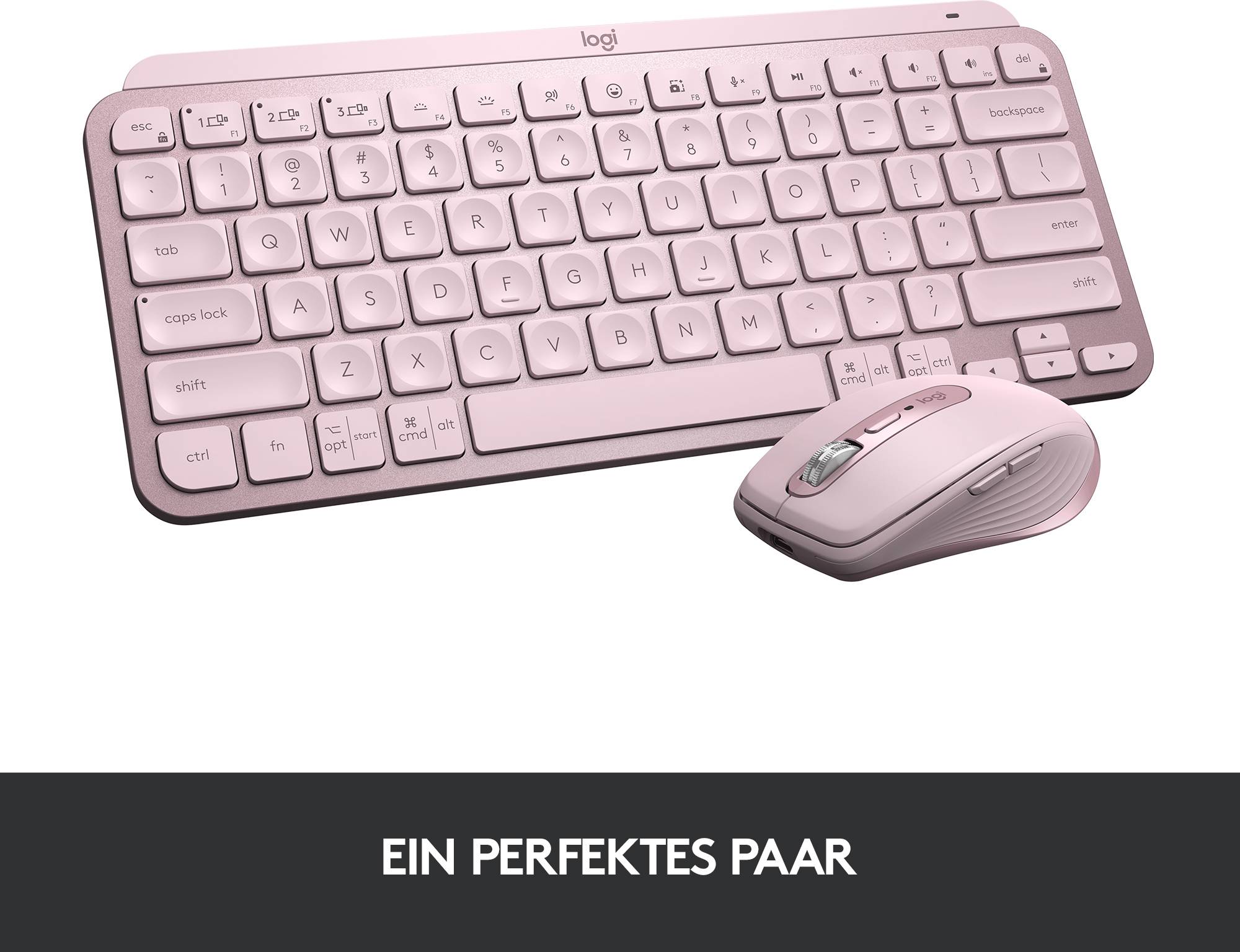 Logitech MX Keys Mini Bluetooth® Tastatur Deutsch, QWERTZ Rose Beleuchtet, Geräuscharme Tasten, Multipair-Funktion, Wiederaufladbar