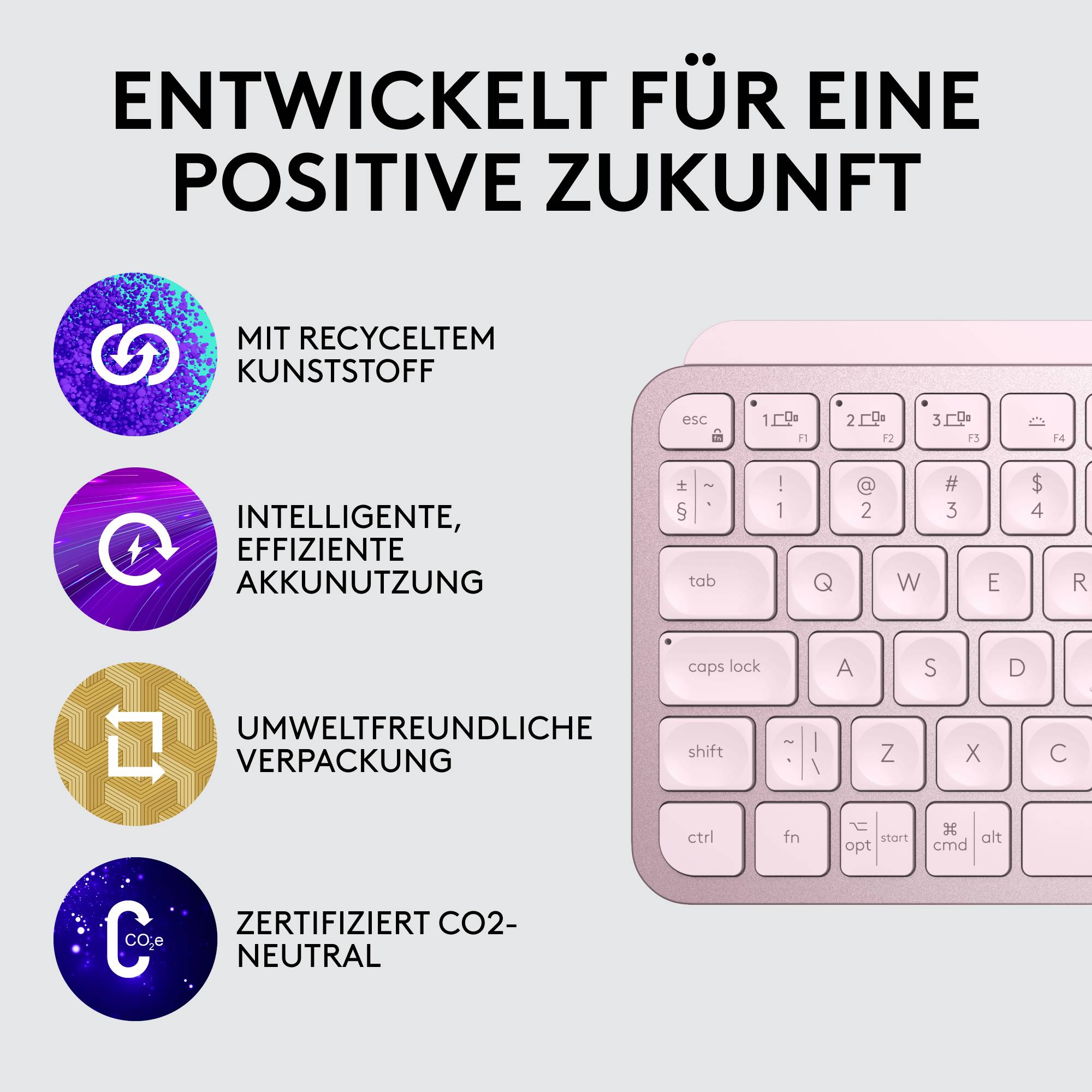 Logitech MX Keys Mini Bluetooth® Tastatur Deutsch, QWERTZ Rose Beleuchtet, Geräuscharme Tasten, Multipair-Funktion, Wiederaufladbar