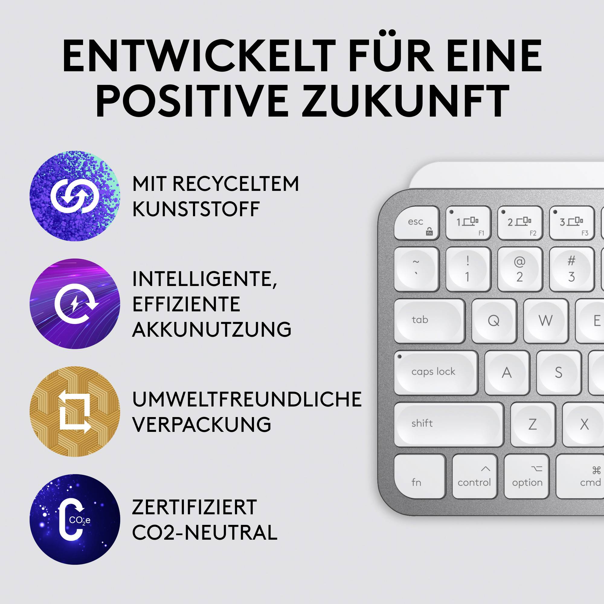 Logitech MX Keys mini for Mac Bluetooth® Tastatur Deutsch, QWERTZ, Mac Grau