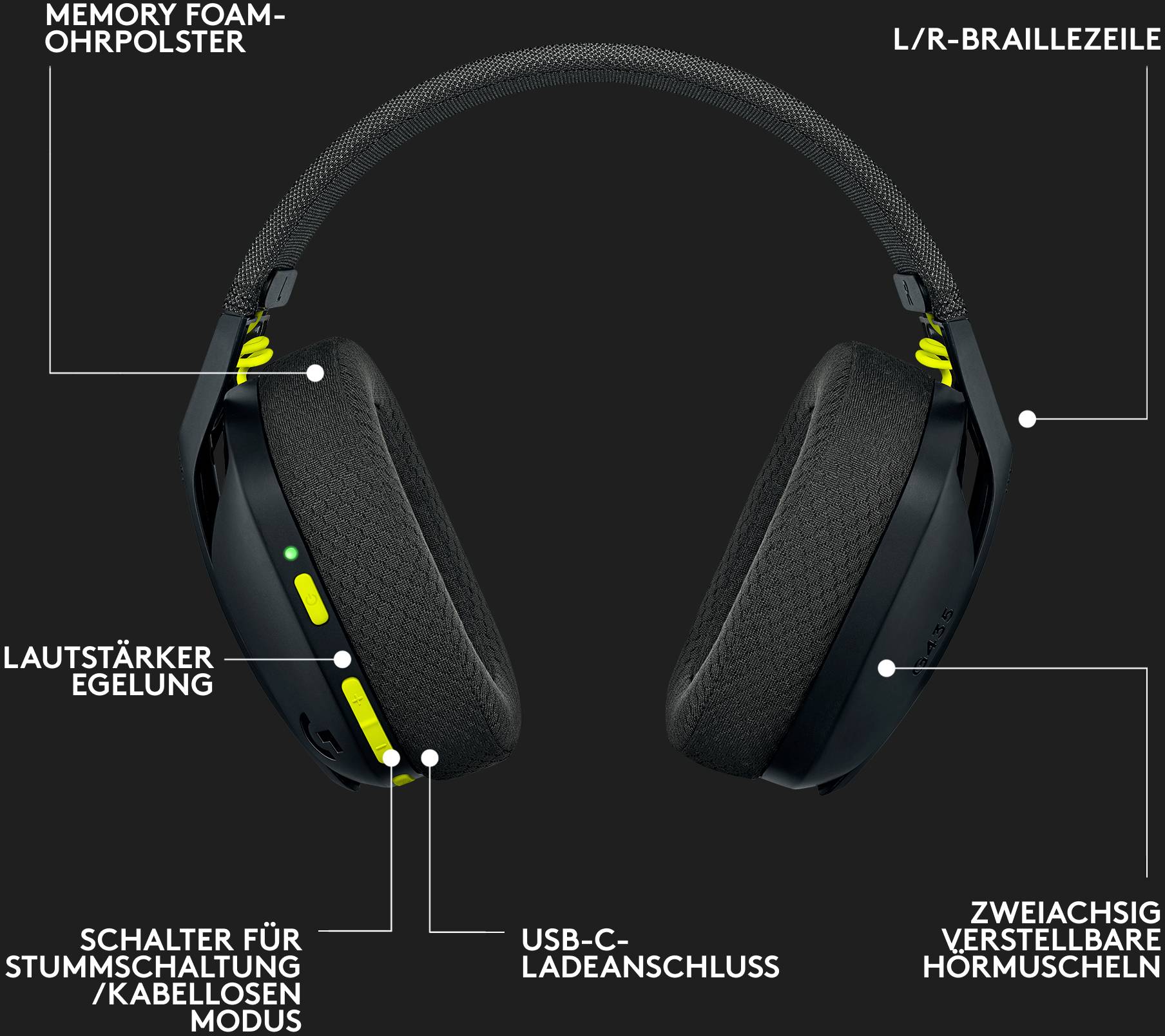 Logitech G435 LIGHTSPEED Over Ear Headset Bluetooth® Stereo Schwarz Lautstärkebegrenzung Gaming