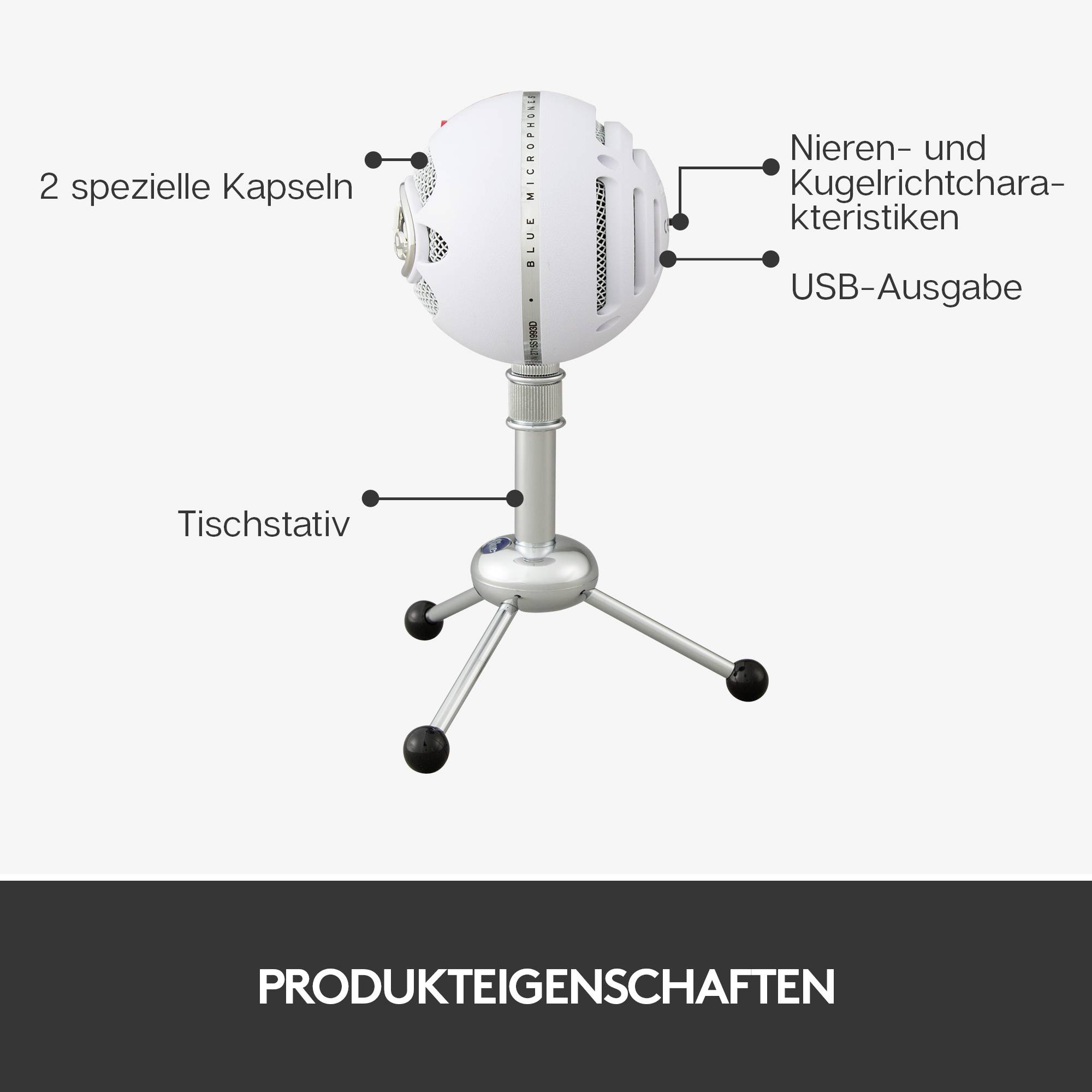 Stand PC-Mikrofon Blue Microphones Snowball Übertragungsart (Details):Kabelgebunden, USB
