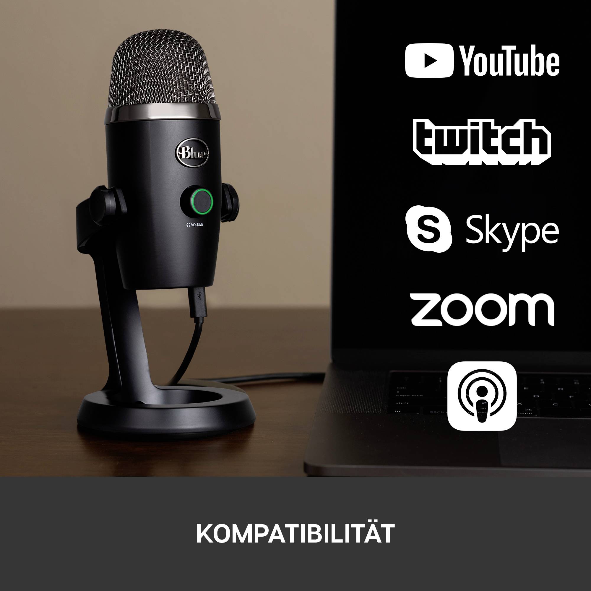 LOGITECH - Blue Microphones Yeti Nano, Tischmikrofon, 20 - 20000 Hz, 0,5%, 24 Bit, 48 kHz, 4,5 mV/Pa