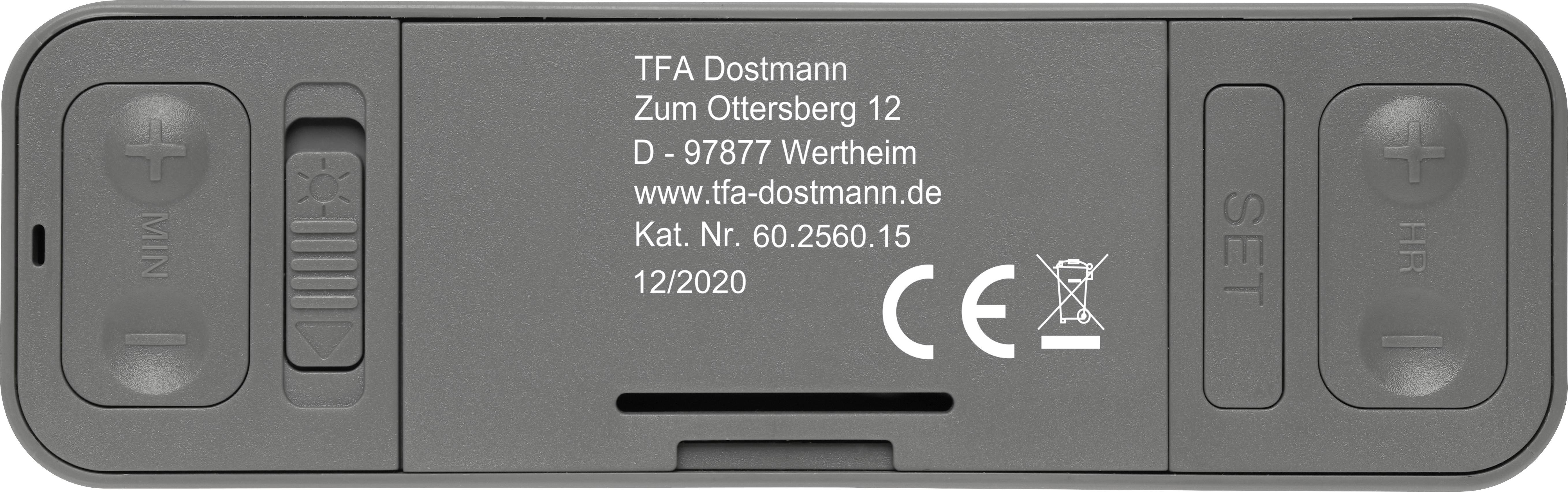 TFA Dostmann 60.2560.15 Funk Wecker Grau Alarmzeiten 1