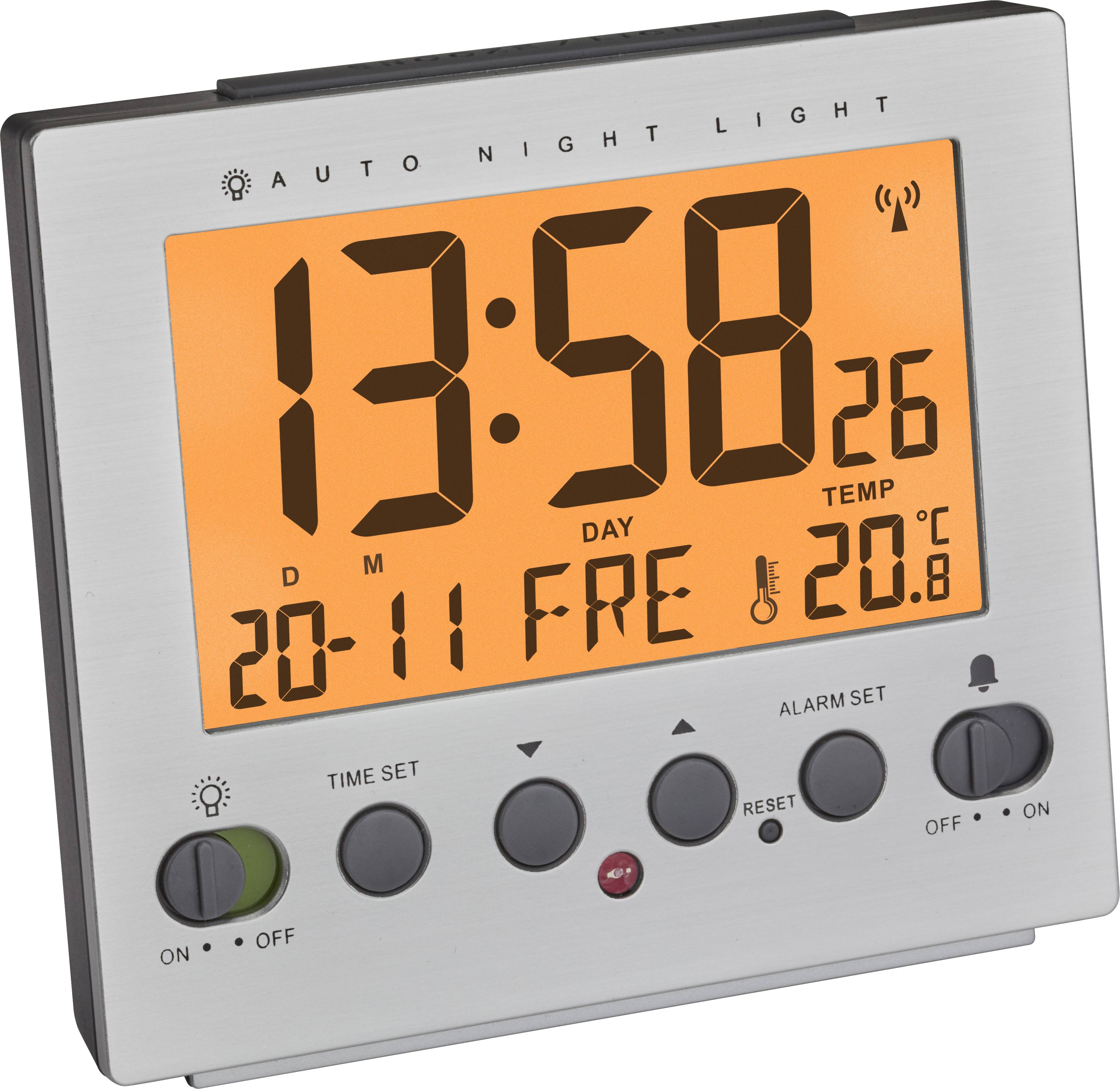 TFA Dostmann 60.2561.55 Funk Wecker Silber Alarmzeiten 1