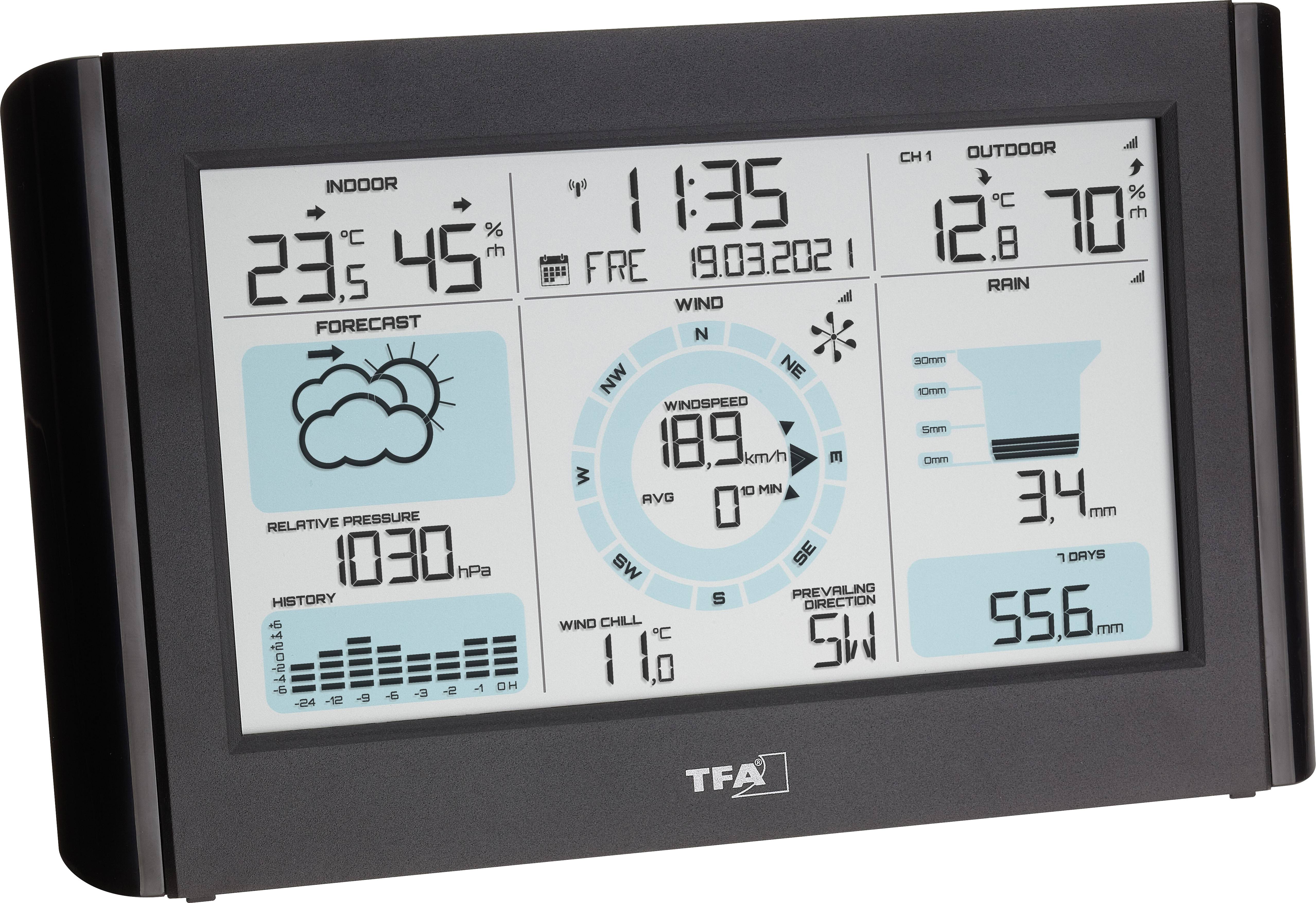 TFA Dostmann WEATHER PRO 35.1161.01 Funk-Wetterstation Vorhersage für 12 bis 24 Stunden Anzahl Sensoren max. 3