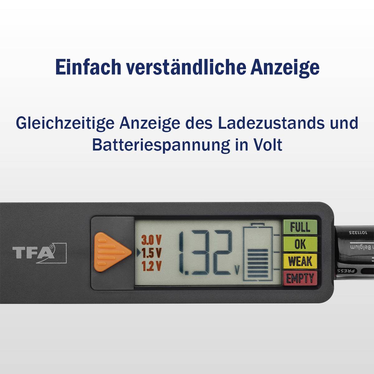 TFA Dostmann Batterietester Batterietester BatteryCheck Messbereich (Batterietester) 1,2 V, 1,5 V, 3 V, 9 V Akku, Batterie 98.1126.01