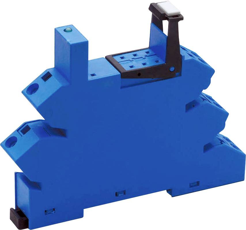 Blauer elektrischer Verbindungsklemmeinsatz mit schwarzem Hebel, typisches Bauteil in Schalttafel- und Steuerungssystemen.