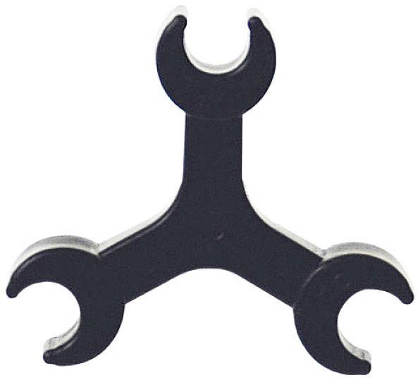 Ein dreiteiliger Rohrschlüssel aus schwarzem Metall, geeignet zum Greifen und Anziehen von Muttern oder Rohrverbindungen.