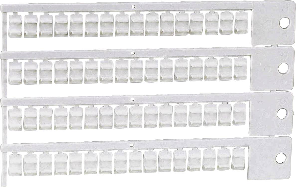 Vier Reihen weißer Kunststoffklemmen für elektrische Anwendungen, angeordnet in parallelen Streifen, mit Öffnungen für Kabelverbindungen.
