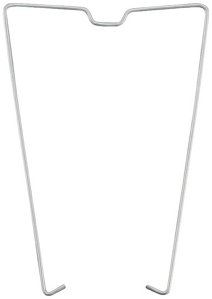 Ein silberfarbener Metallbügel in V-Form mit gebogenen Enden.