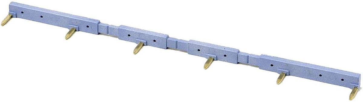 Metallstange mit fünf abgewinkelten goldenen Dorne, gleichmäßig verteilt entlang der blauen Oberfläche.