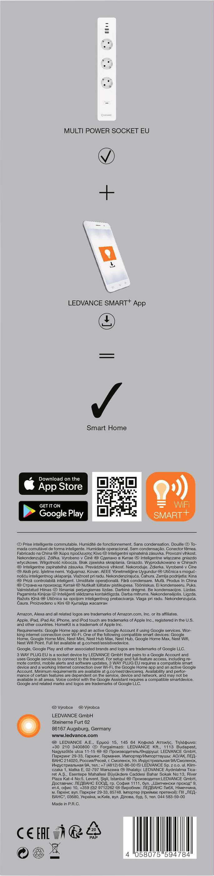 LEDVANCE SMART WIFI 3 WAY PLUG EU 4058075594784 Wi-Fi Steckdosenleiste