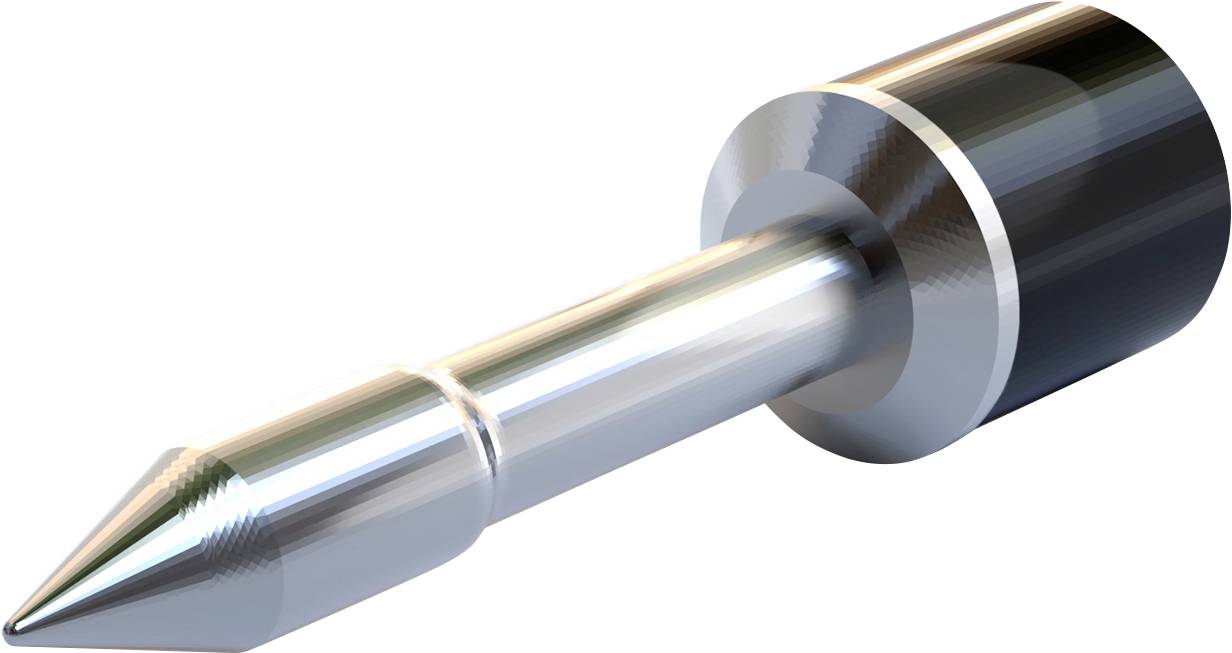 Metallischer zylindrischer Dübel mit spitzem Ende und breiterem, flachem Kopf.