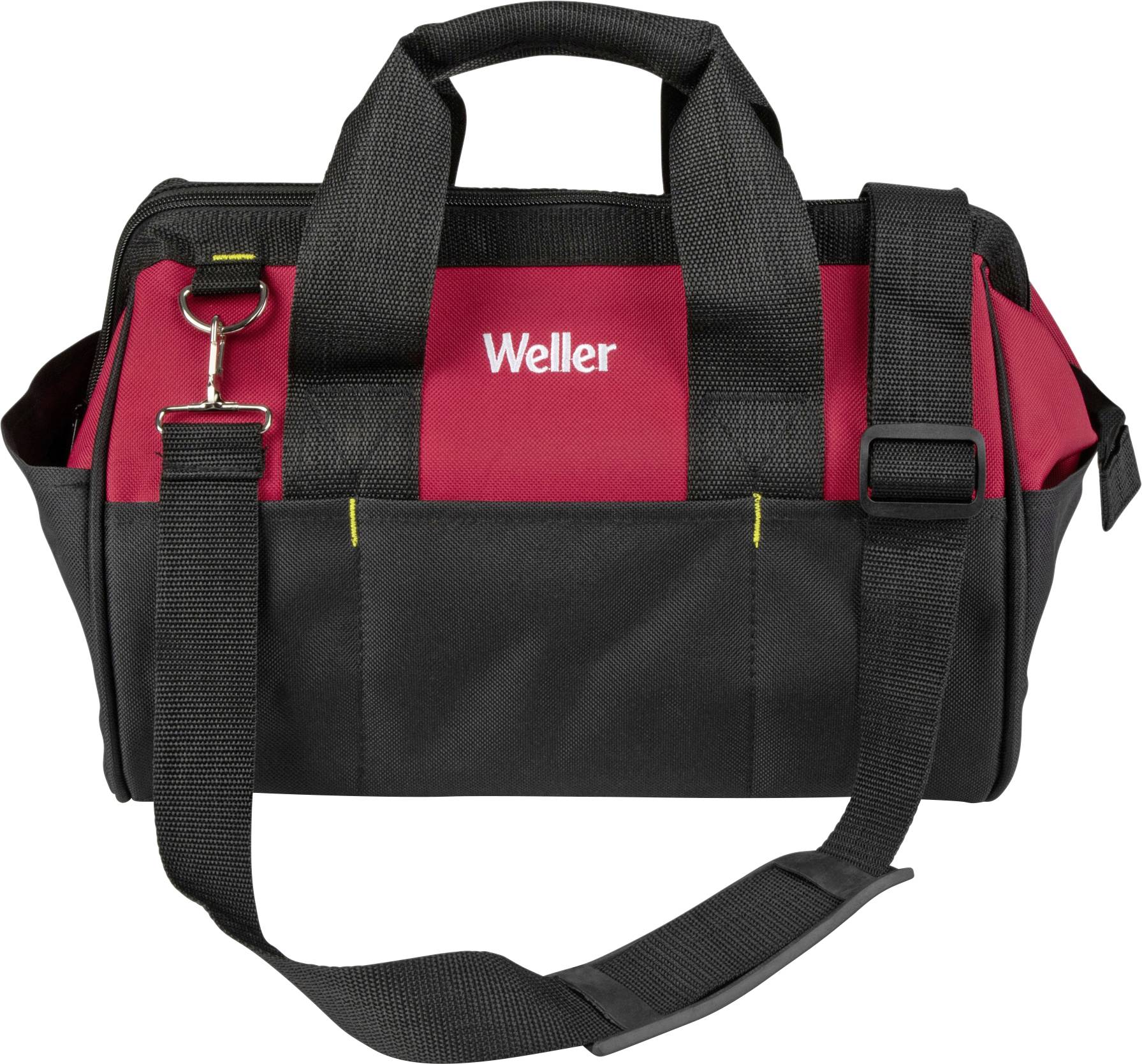 'Schwarze und rote Werkzeugtasche mit dem Aufdruck 